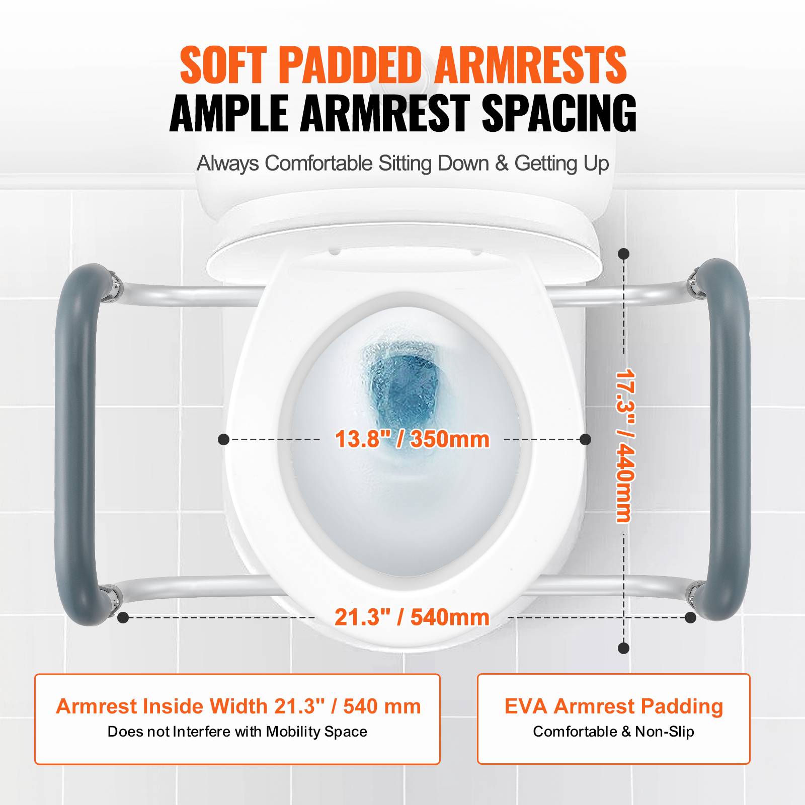 Vevor - VEVOR Rehausseur toilette ronde standard, hauteur 88,9 mm, charge 136 kg. Main courante alu, rembourrage EVA. - Image 4