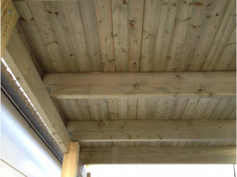 Direct Abris - Carport Bois CASTELLANE 373X555 Panneau de Fond Intégré - Toiture en Bois + Feutre Bitumeux - Abri 1Voiture - Imagen 4