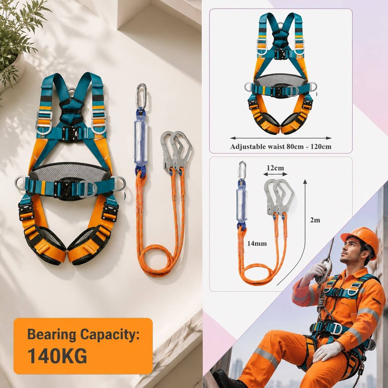 Harnais de Sécurité Anti-Chute avec Longes Confortable Résistant pour Travaux en Hauteur - Image 4