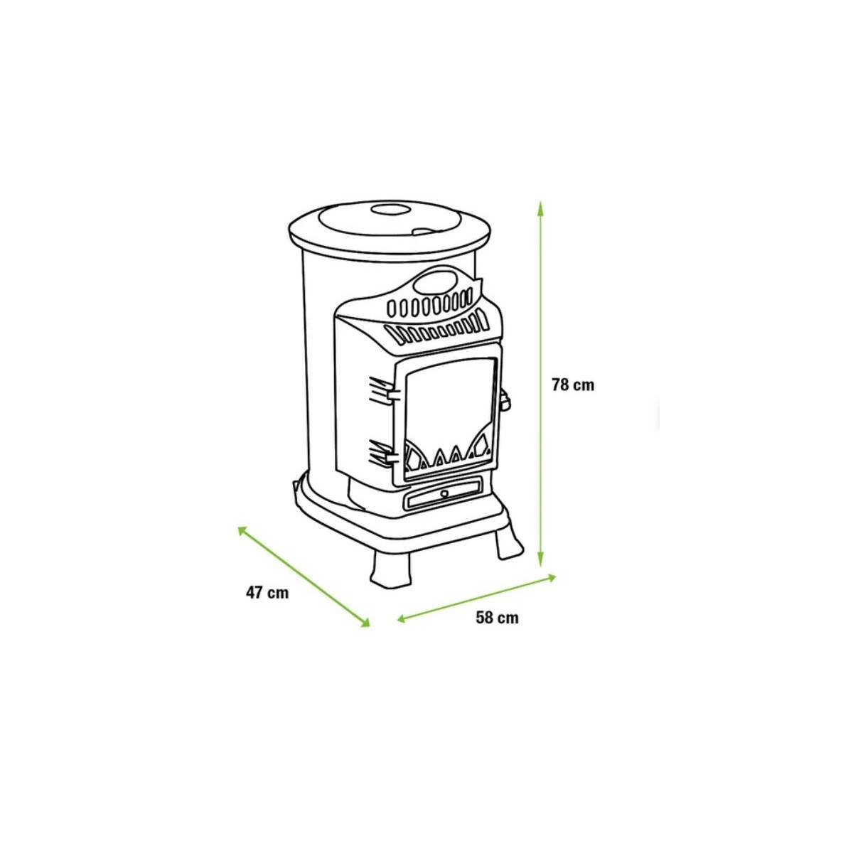 Poêle à gaz fonte 3400W Noir Effet feu Chauffage d'appoint gaz sur roues Autonomie 60h INTEC - Imagen 4