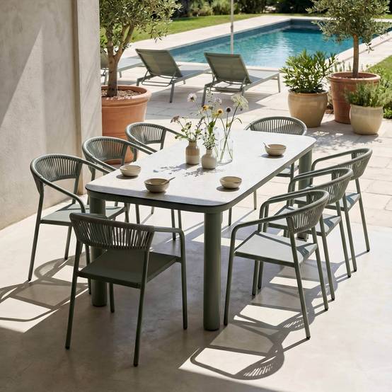 Oviala - Table de jardin aluminium 213x90 cm et 8 chaises textilène vert Nocera - Oviala - Image 2