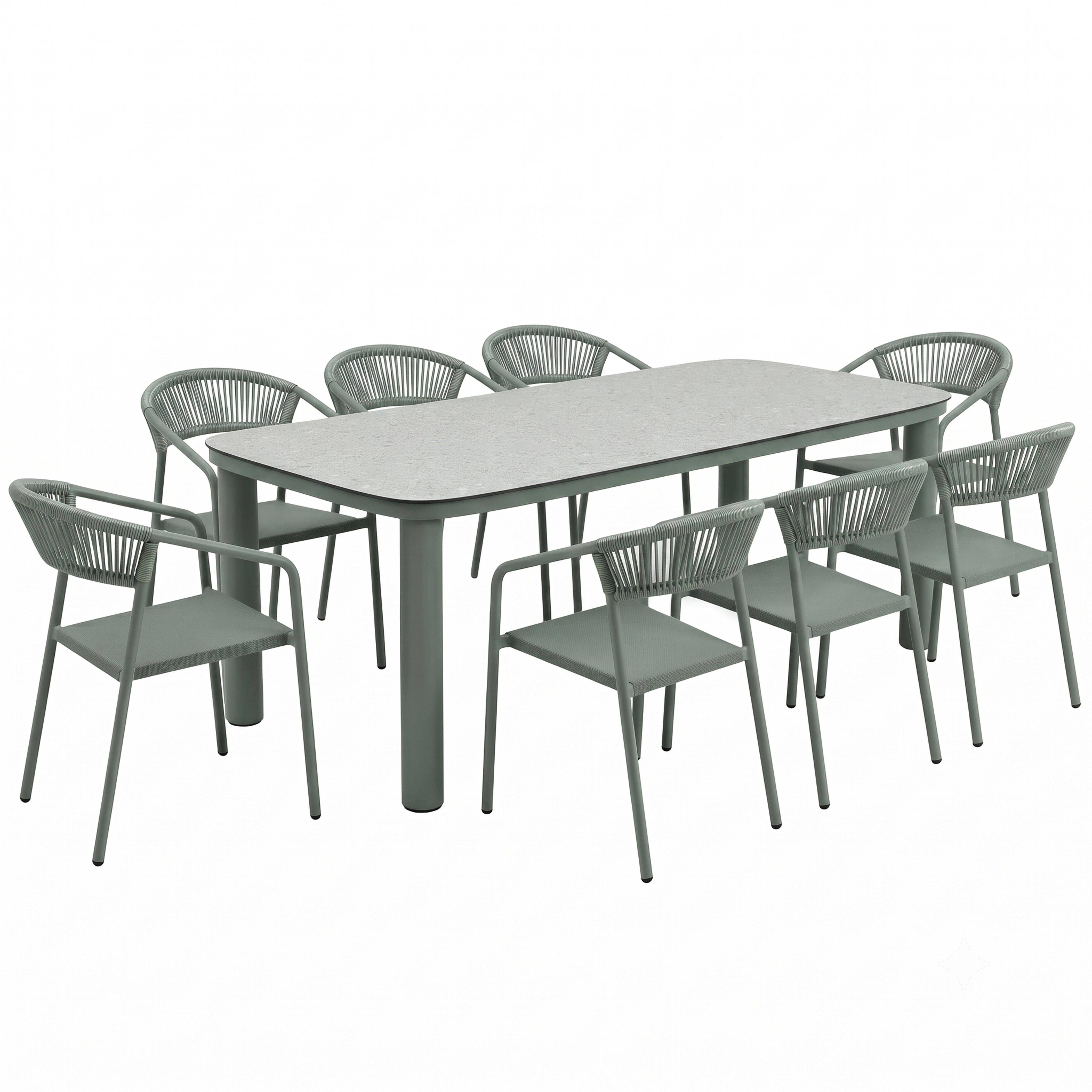Oviala - Table de jardin aluminium 213x90 cm et 8 chaises textilène vert Nocera - Oviala - Image 1