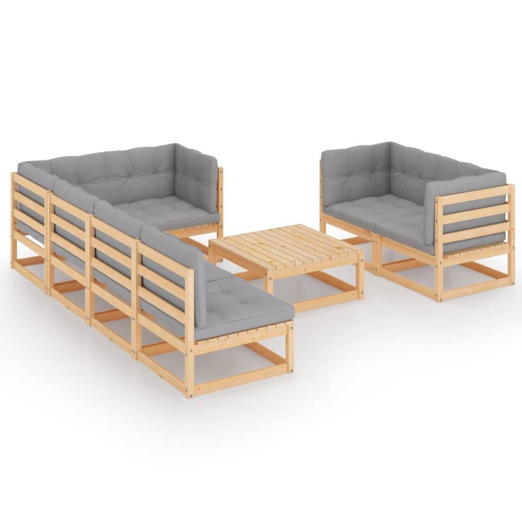 Helloshop26 - Salon de jardin meuble d'extérieur ensemble de mobilier 8 pièces avec coussins bois de pin massif - Imagen 2