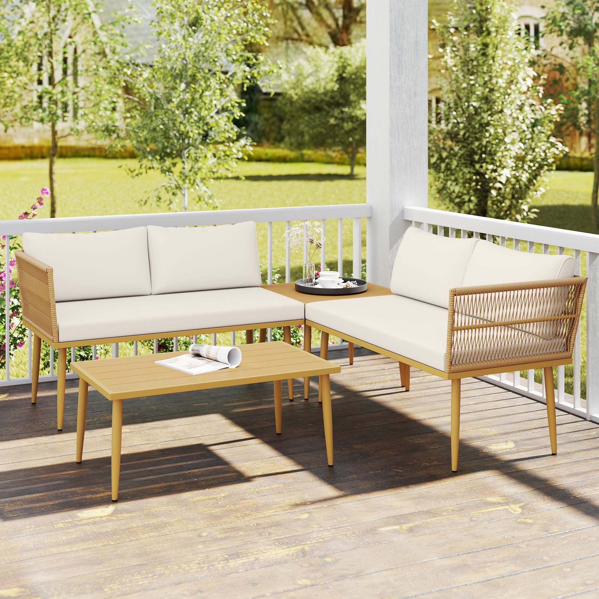 ComfortXL - Salon de jardin modulable résine tressée extérieur 2 canapés 2 tables - ComfortXL Outdoor Living - Image 3
