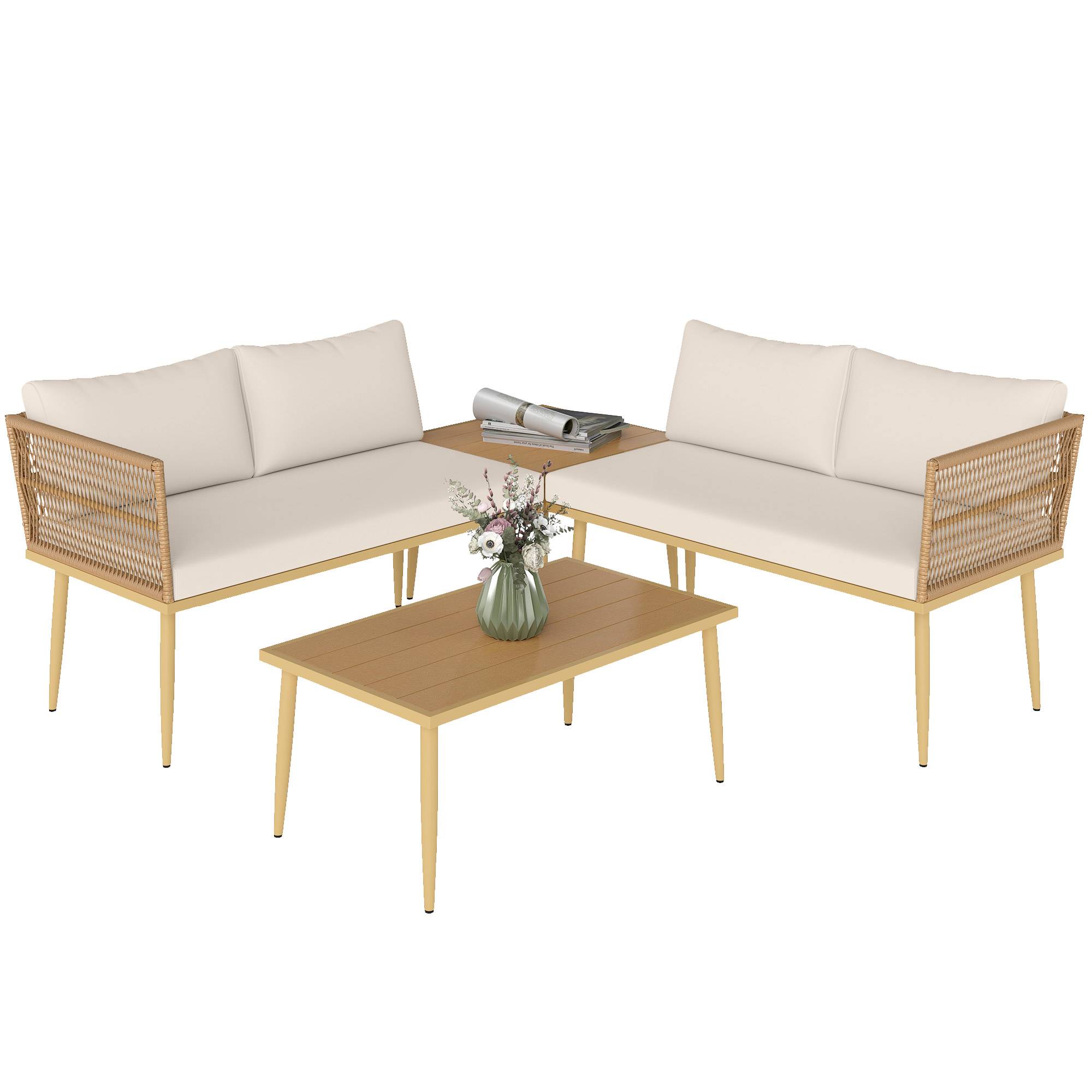 ComfortXL - Salon de jardin modulable résine tressée extérieur 2 canapés 2 tables - ComfortXL Outdoor Living - Image 1