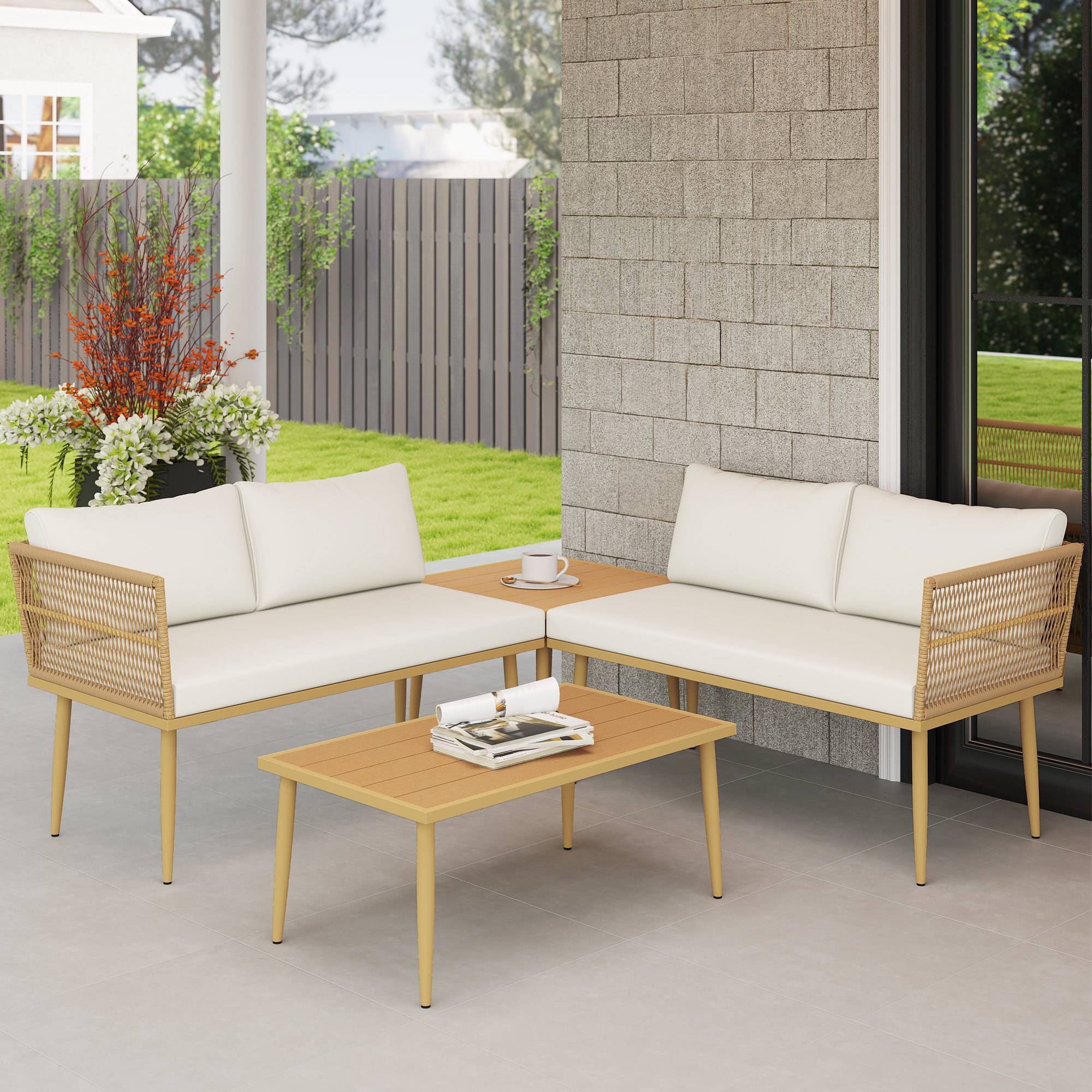 ComfortXL - Salon de jardin modulable résine tressée extérieur 2 canapés 2 tables - ComfortXL Outdoor Living - Image 4