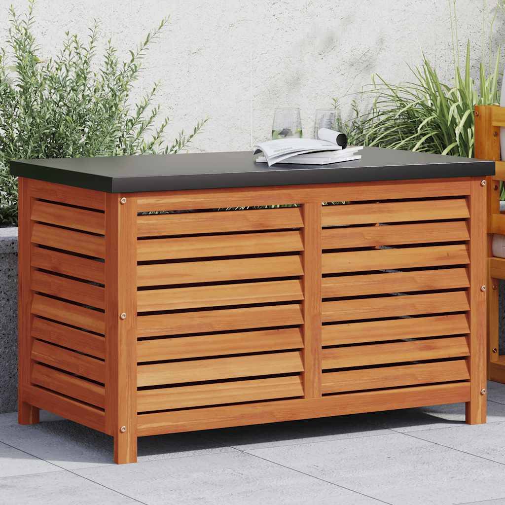 Coffre de jardin bois d'eucalyptus et métal marron 60 x 50 x 55 cm - PANGIVO - Image 3