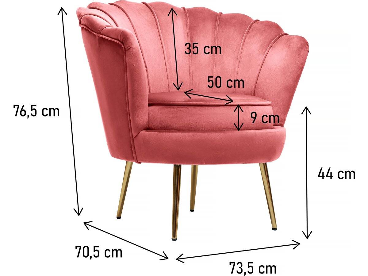 Fauteuil Velours "floria" - 70 X 73 X 76 Cm - Rose -habitat Et Jardin - Image 3