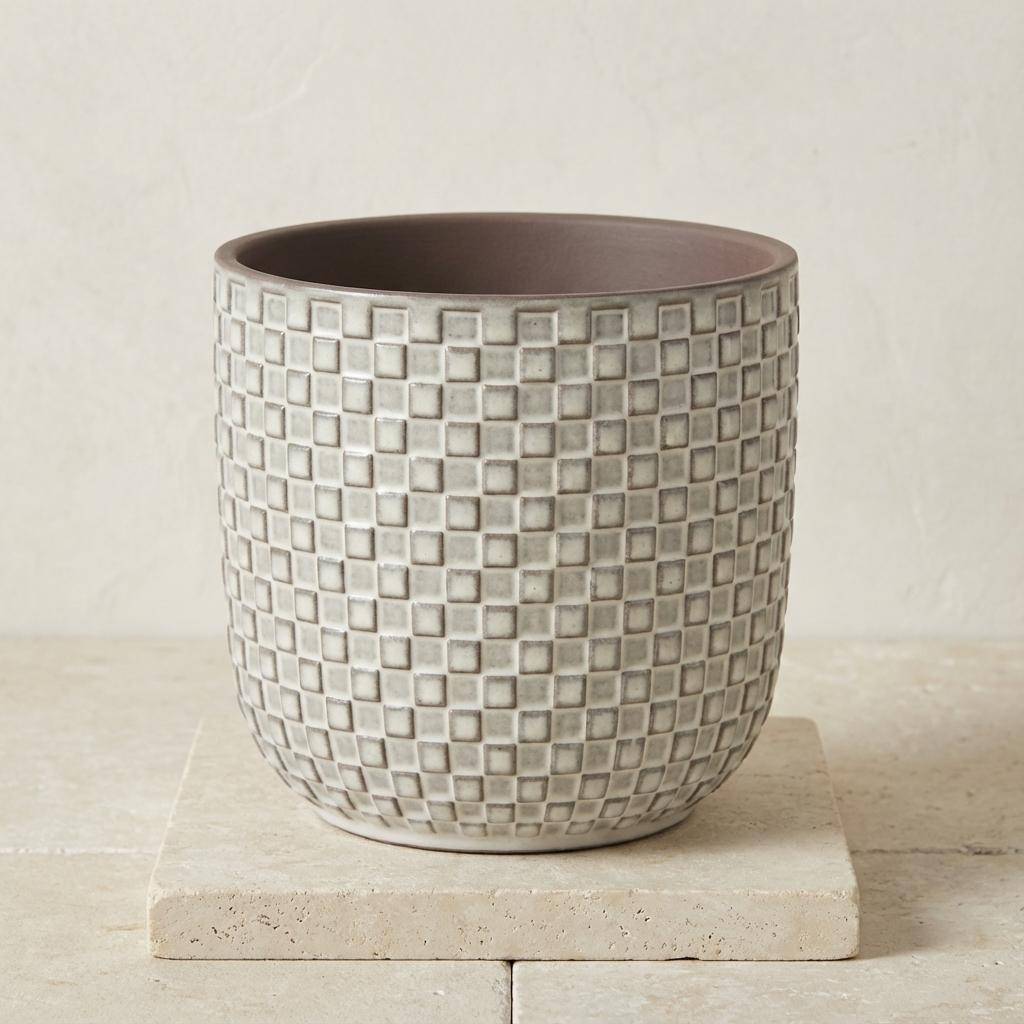 Pot de fleurs en relief blanc - D.13,5cm - Image 2