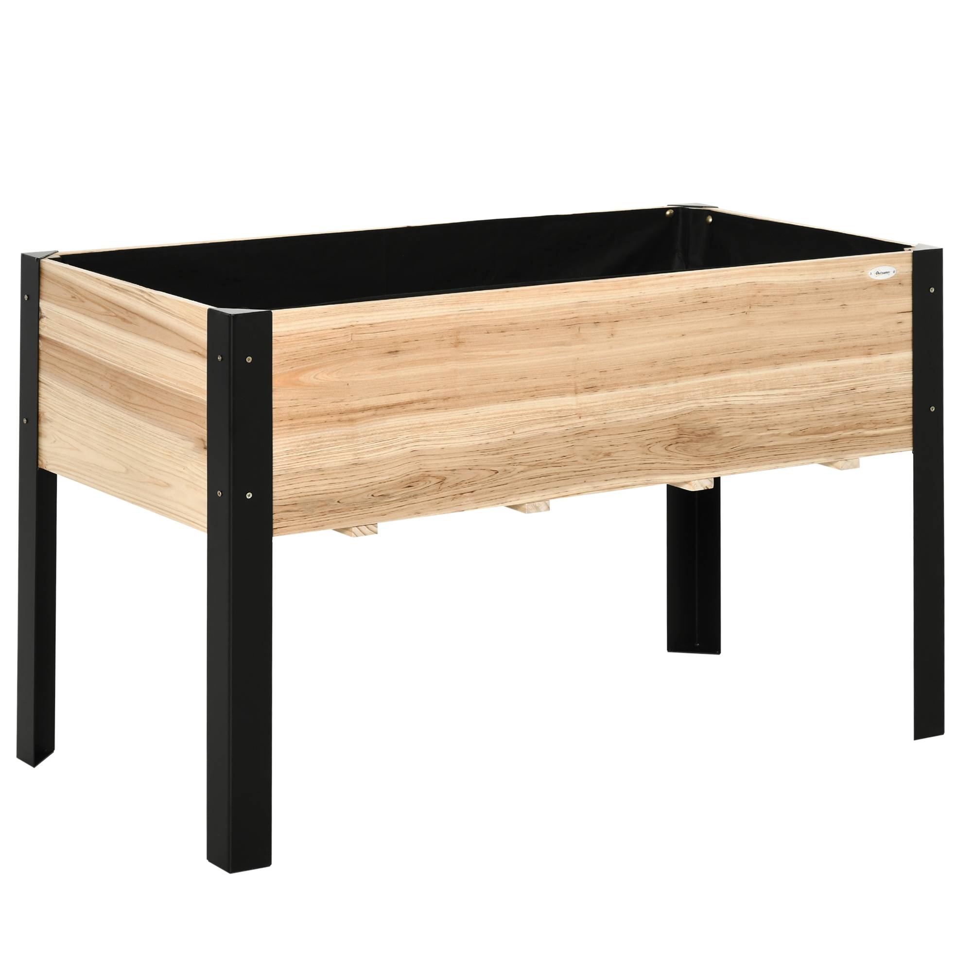 Jardinière surélevée, bac à fleurs, tissu non tissé, bois massif/acier, 120x60x74 cm, naturel+noir - Image 1