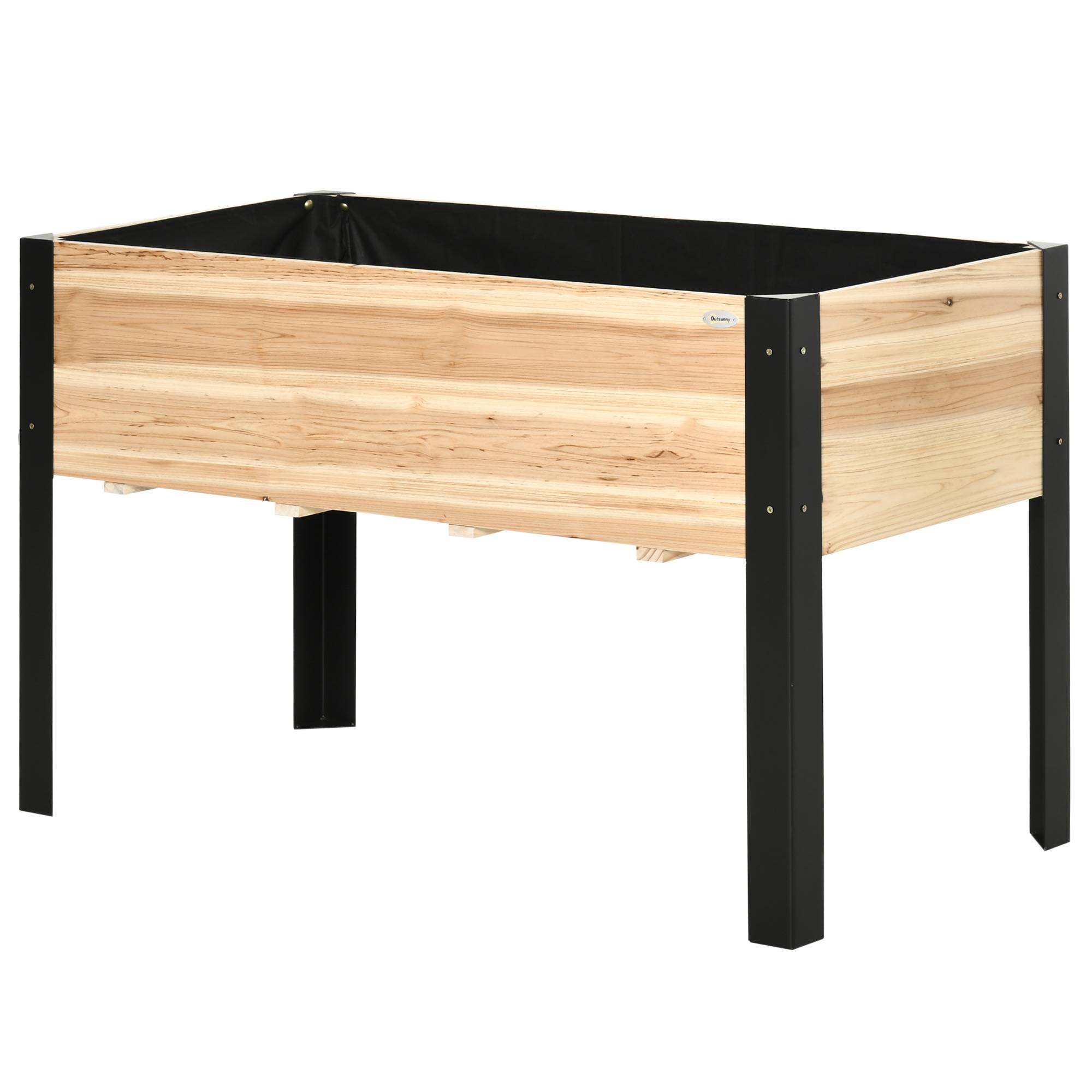Jardinière surélevée, bac à fleurs, tissu non tissé, bois massif/acier, 120x60x74 cm, naturel+noir - Image 2