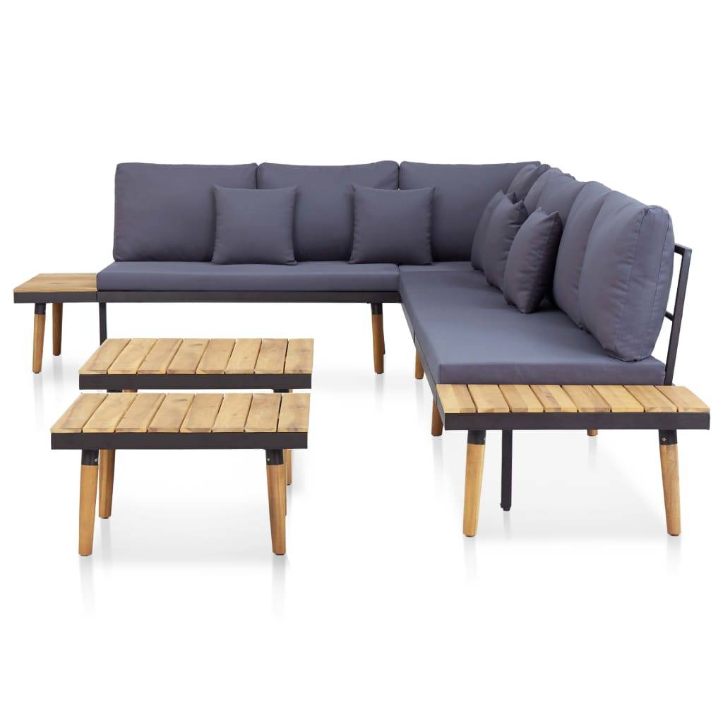 Salon de jardin meuble d'extérieur ensemble de mobilier 7 places avec coussins acacia solide marron - Imagen 5