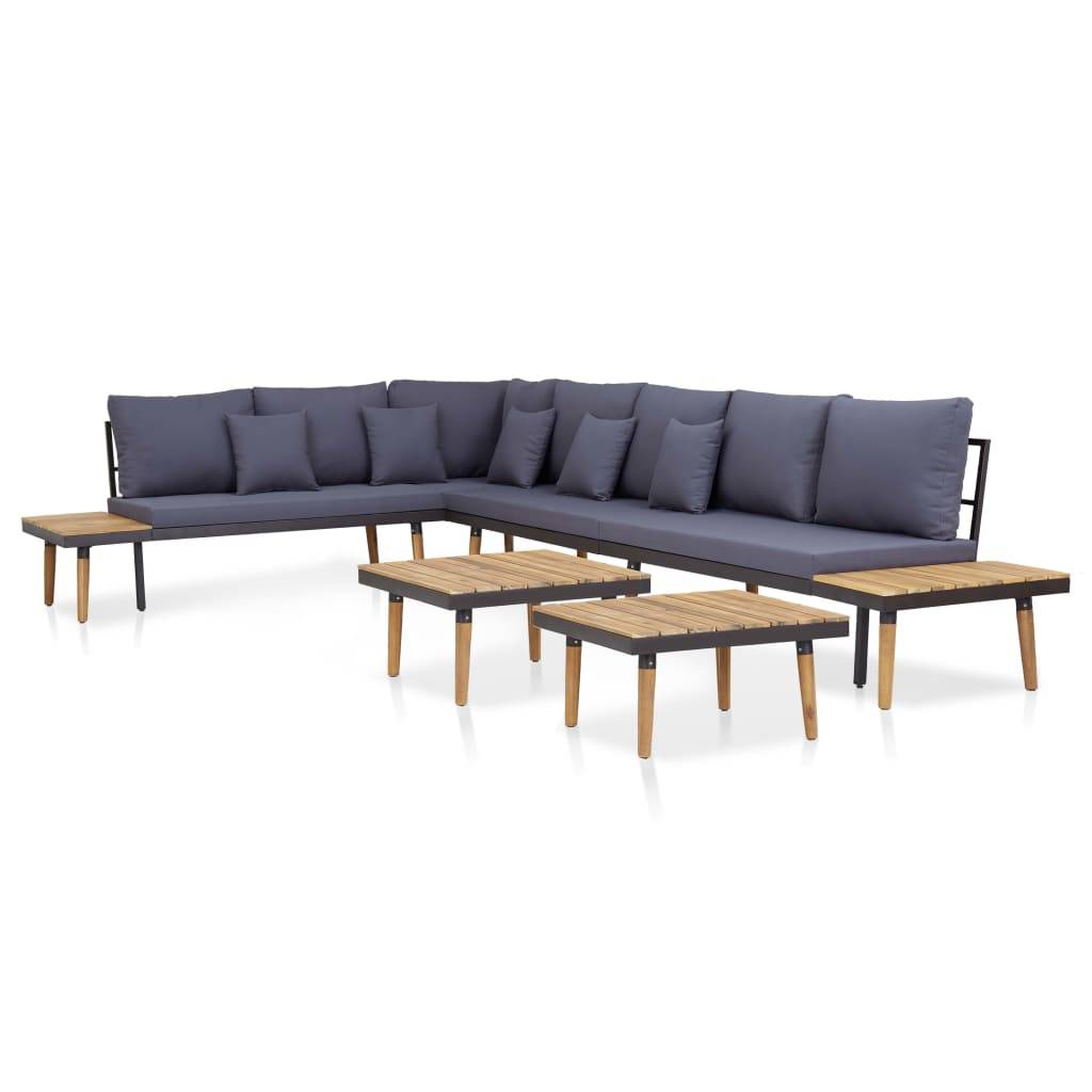 Salon de jardin meuble d'extérieur ensemble de mobilier 7 places avec coussins acacia solide marron - Imagen 2