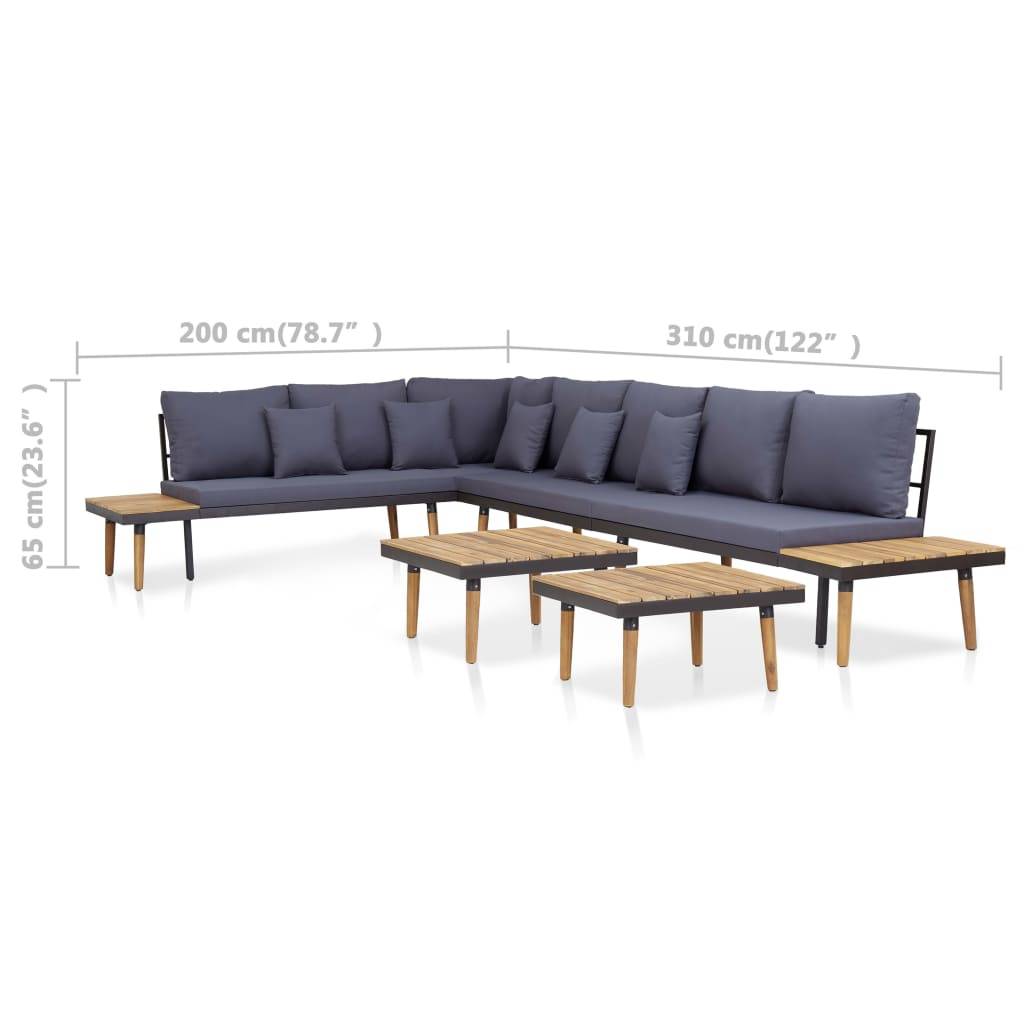 Salon de jardin meuble d'extérieur ensemble de mobilier 7 places avec coussins acacia solide marron - Imagen 7