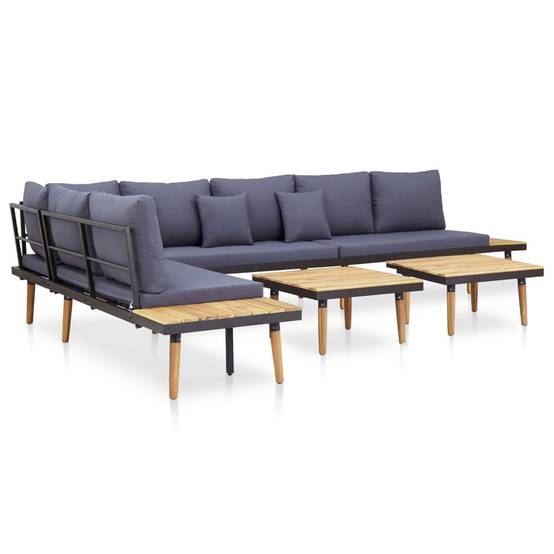 Salon de jardin meuble d'extérieur ensemble de mobilier 7 places avec coussins acacia solide marron - Imagen 4