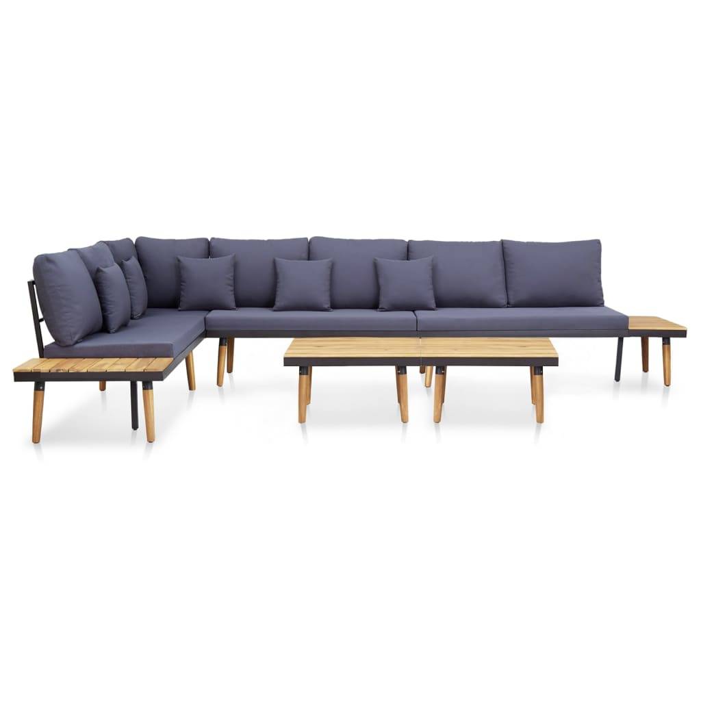 Salon de jardin meuble d'extérieur ensemble de mobilier 7 places avec coussins acacia solide marron - Imagen 1