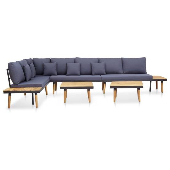 Salon de jardin meuble d'extérieur ensemble de mobilier 7 places avec coussins acacia solide marron - Imagen 3