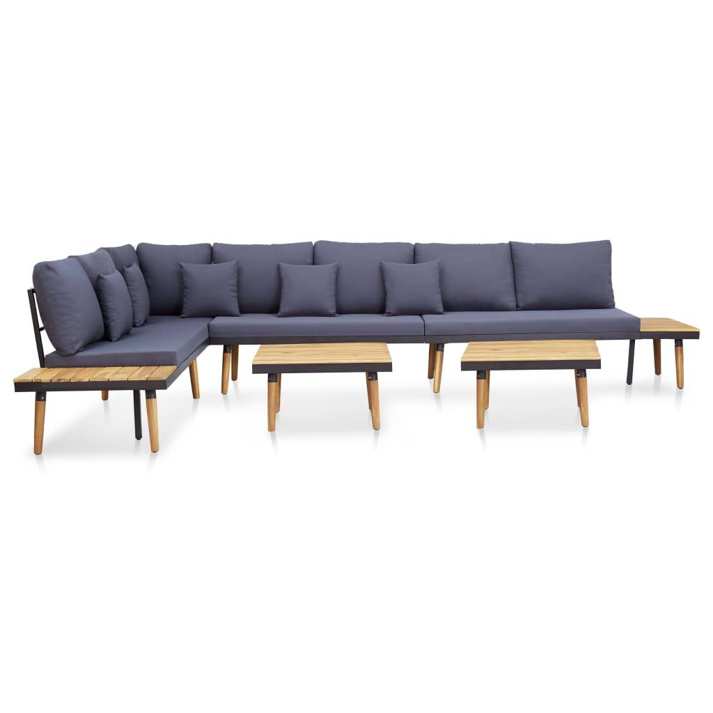 Salon de jardin meuble d'extérieur ensemble de mobilier 7 places avec coussins acacia solide marron - Imagen 3