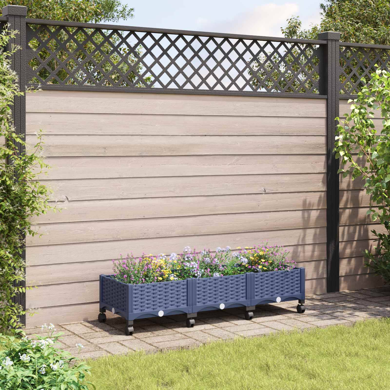 ComfortXL - Jardinière rectangulaire roues polypropylène patio balcon grandes racines gris 33cm - ComfortXL Outdoor Living
