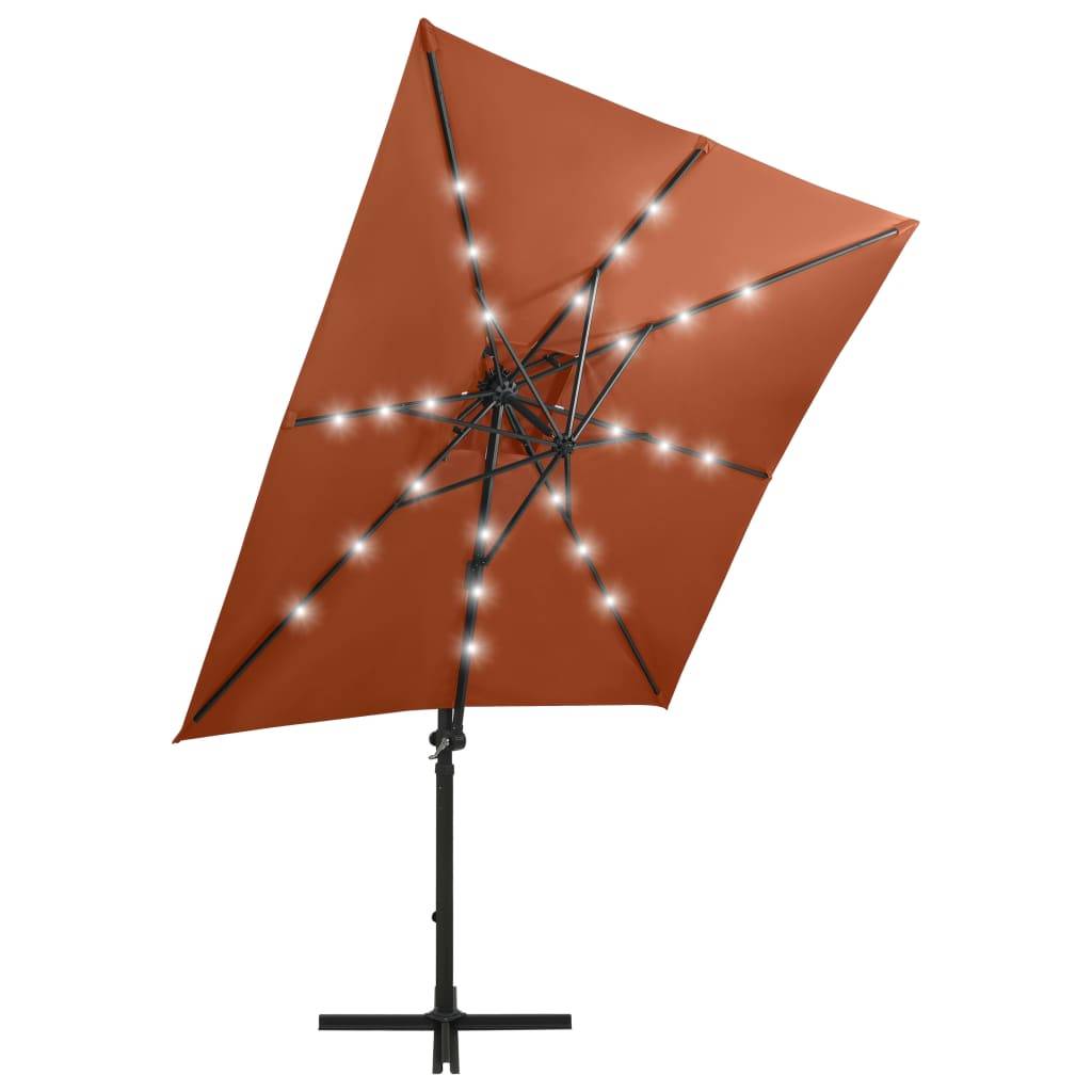 Helloshop26 - Parasol meuble de jardin déporté avec mât et lumières led 250 cm terre cuite - Imagen 3