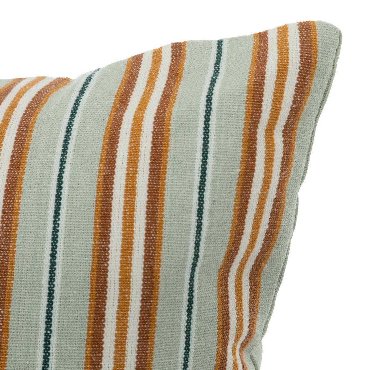 Coussin décoratif rayé Vert Céladon et Ocre motif Blanc brodé 40 x 40 cm - Imagen 2