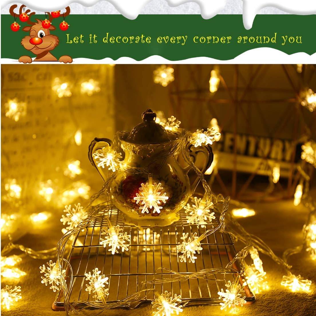 Guirlande Lumineuse Flocons De Neige 20 Pieds (6m) - 40 LED - 2 Modes - Pour Intérieur Et Extérieur