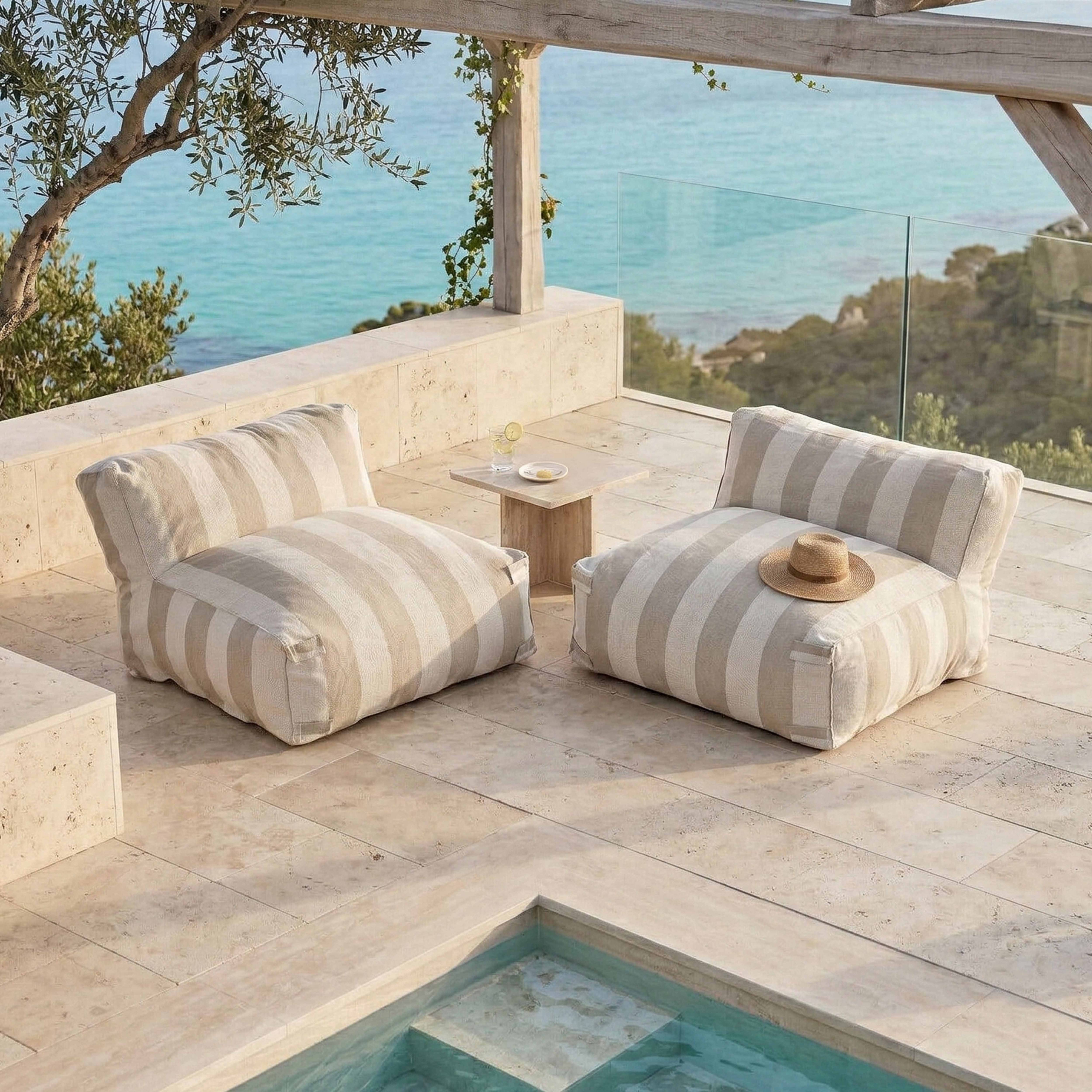 Salon de jardin modulable avec 2 chauffeuses rayées sable Mixi - Oviala ...