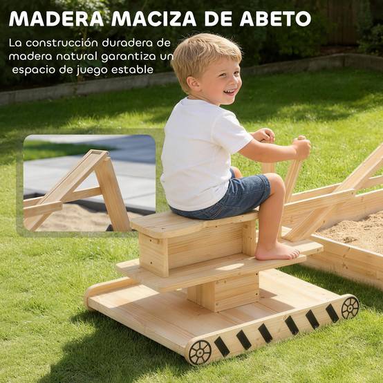 Bac à sable en bois naturel pelleteuse siège 360° et doublure 184 × 90 × 56 cm jeu extérieur - Image 8
