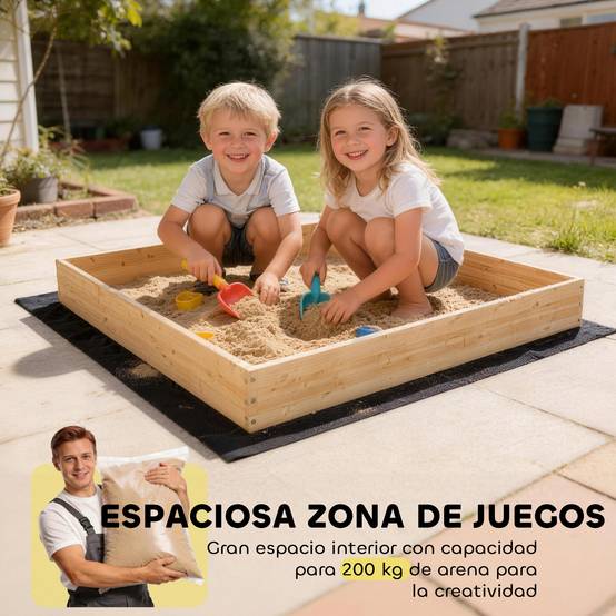 Bac à sable en bois naturel pelleteuse siège 360° et doublure 184 × 90 × 56 cm jeu extérieur - Image 9