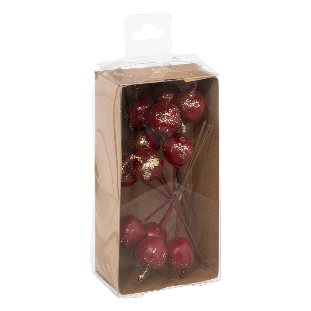 Fééric Lights & Christmas - Lot de 3 Bouquets de 4 Pommes Rouges pailletés Or - Imagen 2