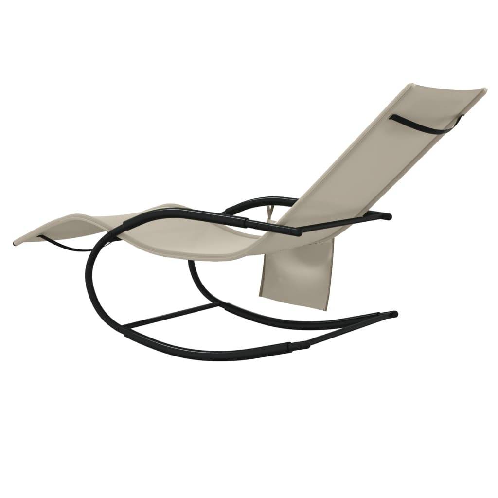 Helloshop26 - Transat chaise longue bain de soleil lit de jardin terrasse meuble d'extérieur 147 cm à bascule acier et textilène crème - Imagen 4