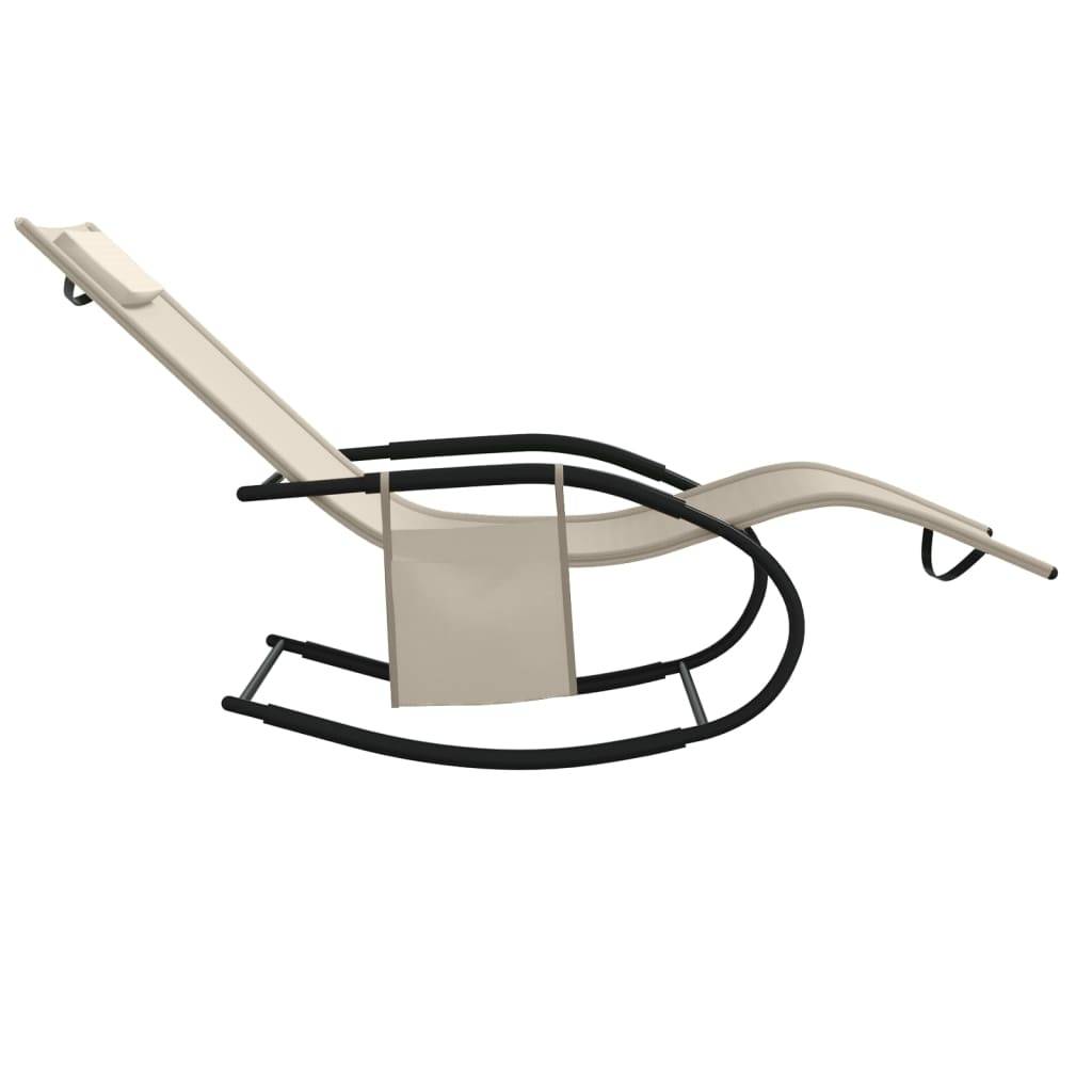 Helloshop26 - Transat chaise longue bain de soleil lit de jardin terrasse meuble d'extérieur 147 cm à bascule acier et textilène crème - Imagen 3