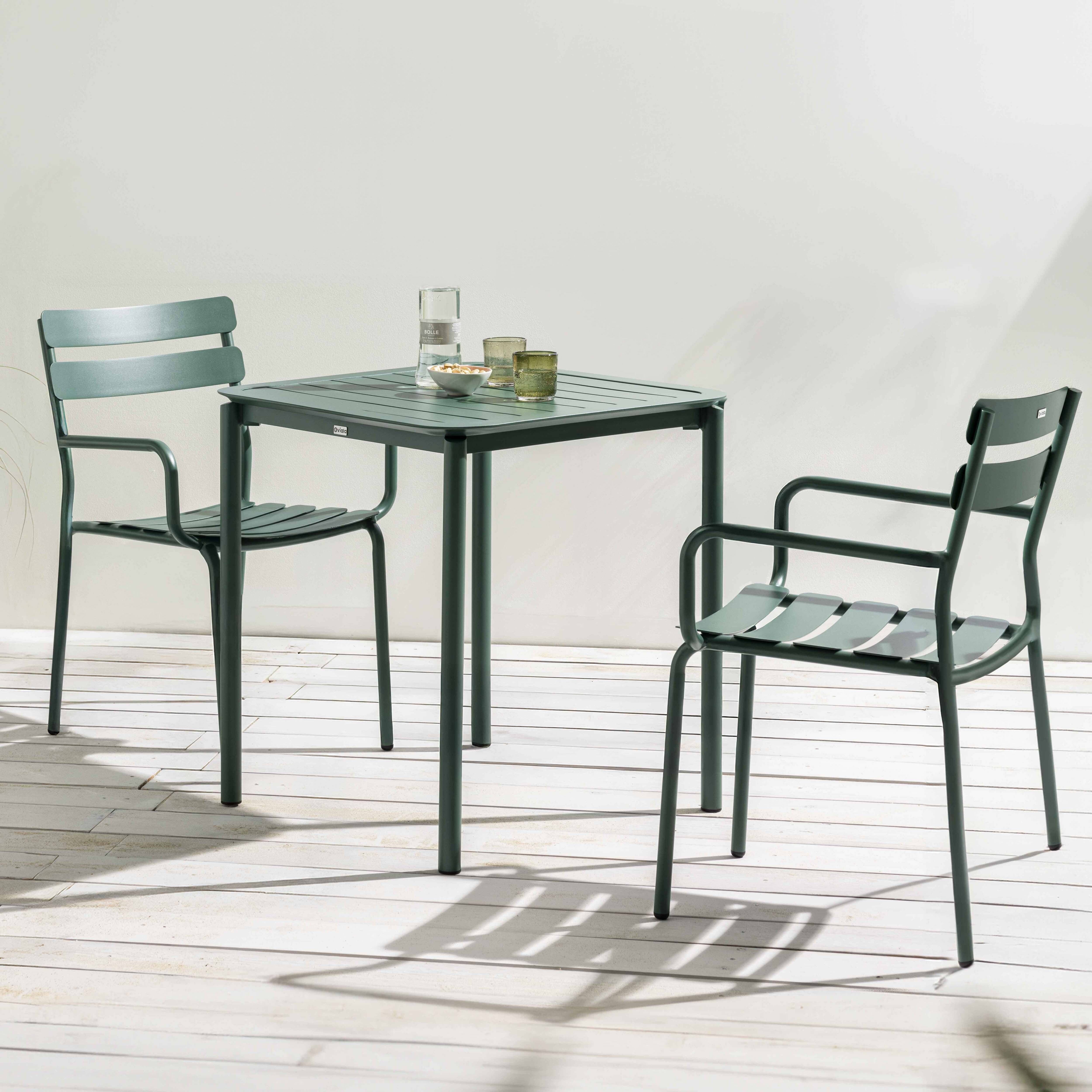 Oviala - Ensemble table de terrasse 70cm et 2 fauteuils vert foncé Almada - Oviala - Imagen 2