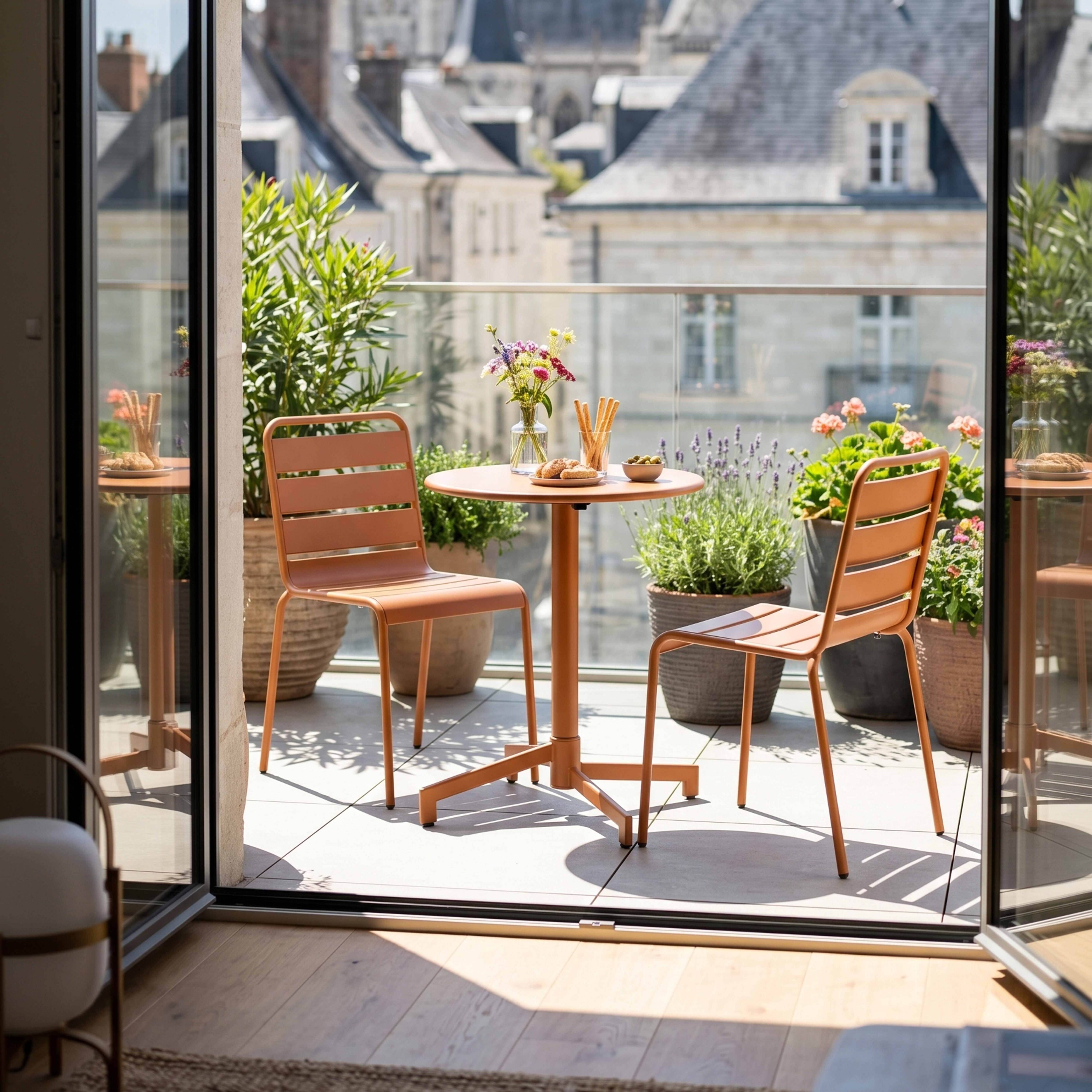 Oviala - Table de jardin ronde bistrot avec plateau rabattable 70 cm caramel Palavas - Oviala - Image 4