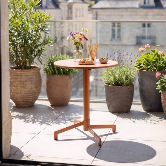 Oviala - Table de jardin ronde bistrot avec plateau rabattable 70 cm caramel Palavas - Oviala - Image 2