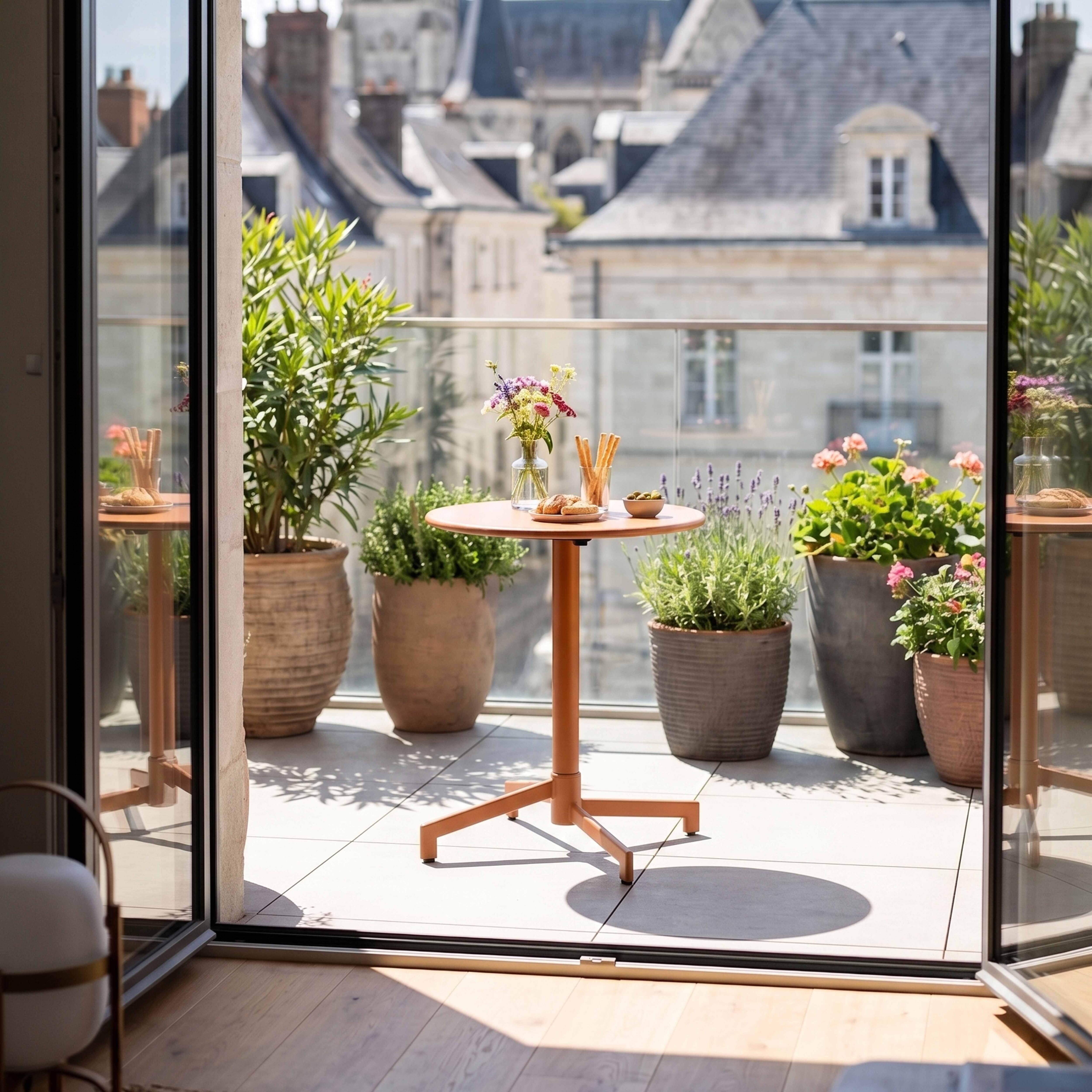 Oviala - Table de jardin ronde bistrot avec plateau rabattable 70 cm caramel Palavas - Oviala - Image 3