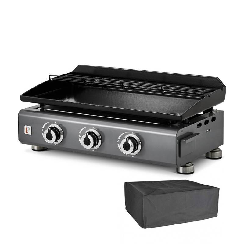 Brasero - Plancha gaz Silvia IIG 3 feux Gun Metal – BRASERO BY FAVEX – 7,5 kW – 10 convives – Housse incluse
