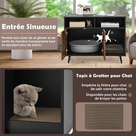 Maison de Toilette pour Chat Industriel avec Griffoir 90x50x70cm Meuble à Litière avec 2 portes Dispositif anti-basculement - Image 7