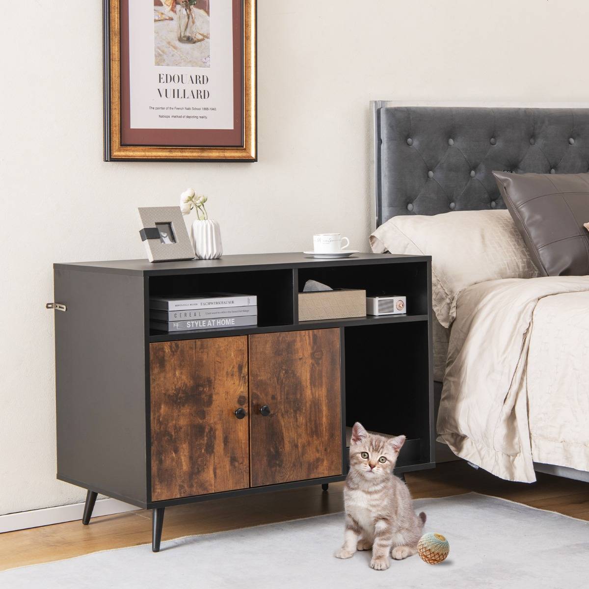Maison de Toilette pour Chat Industriel avec Griffoir 90x50x70cm Meuble à Litière avec 2 portes Dispositif anti-basculement - Image 2