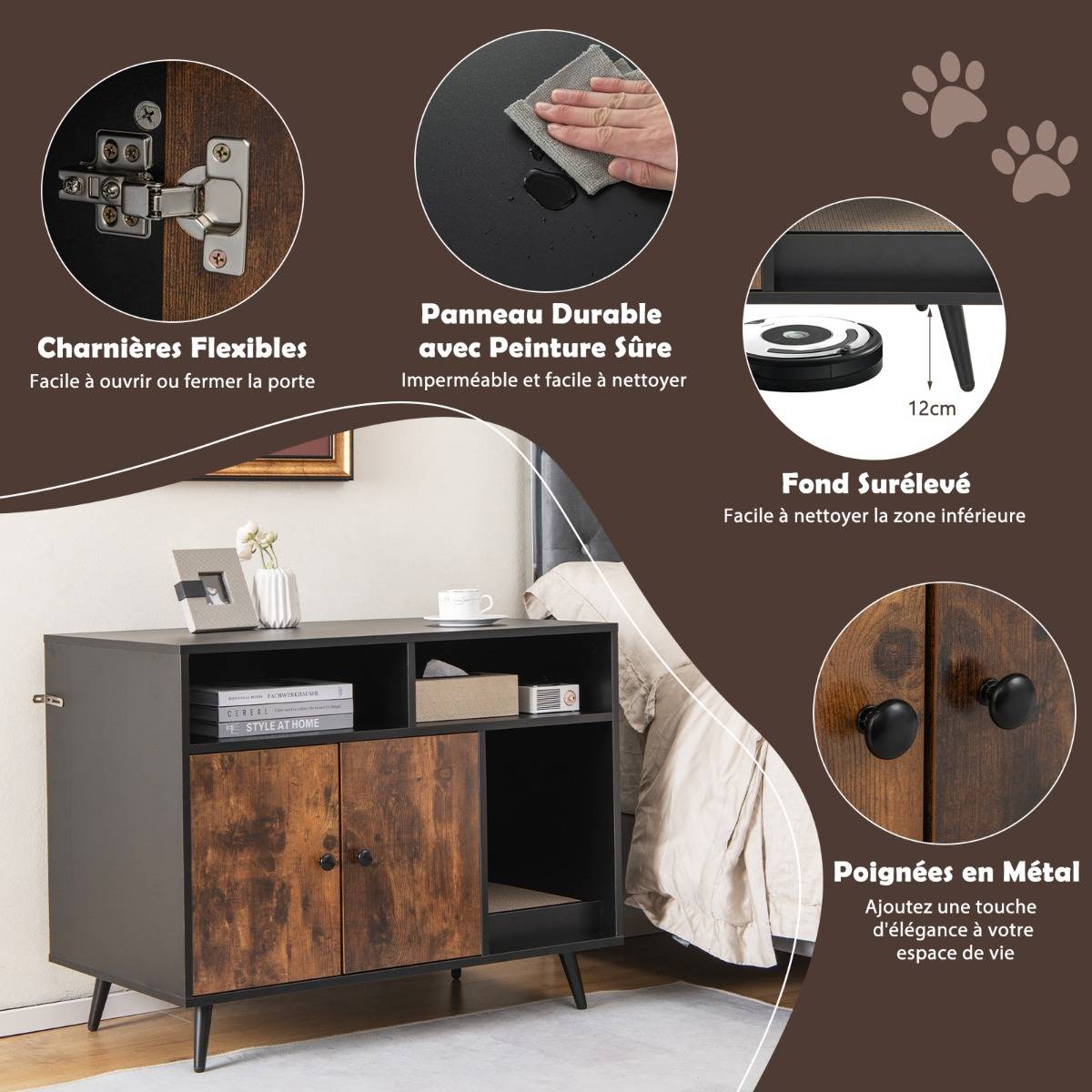 Maison de Toilette pour Chat Industriel avec Griffoir 90x50x70cm Meuble à Litière avec 2 portes Dispositif anti-basculement - Image 5