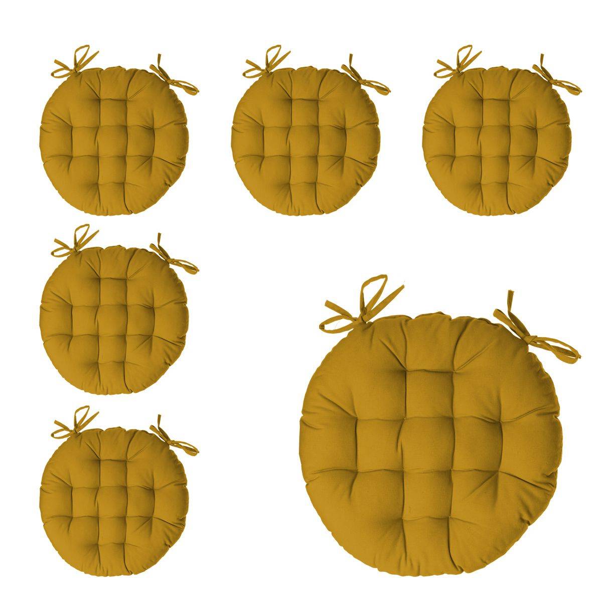 Lot de 6 Galettes de chaise en Coton Jaune Ocre D 38 cm - Imagen 1