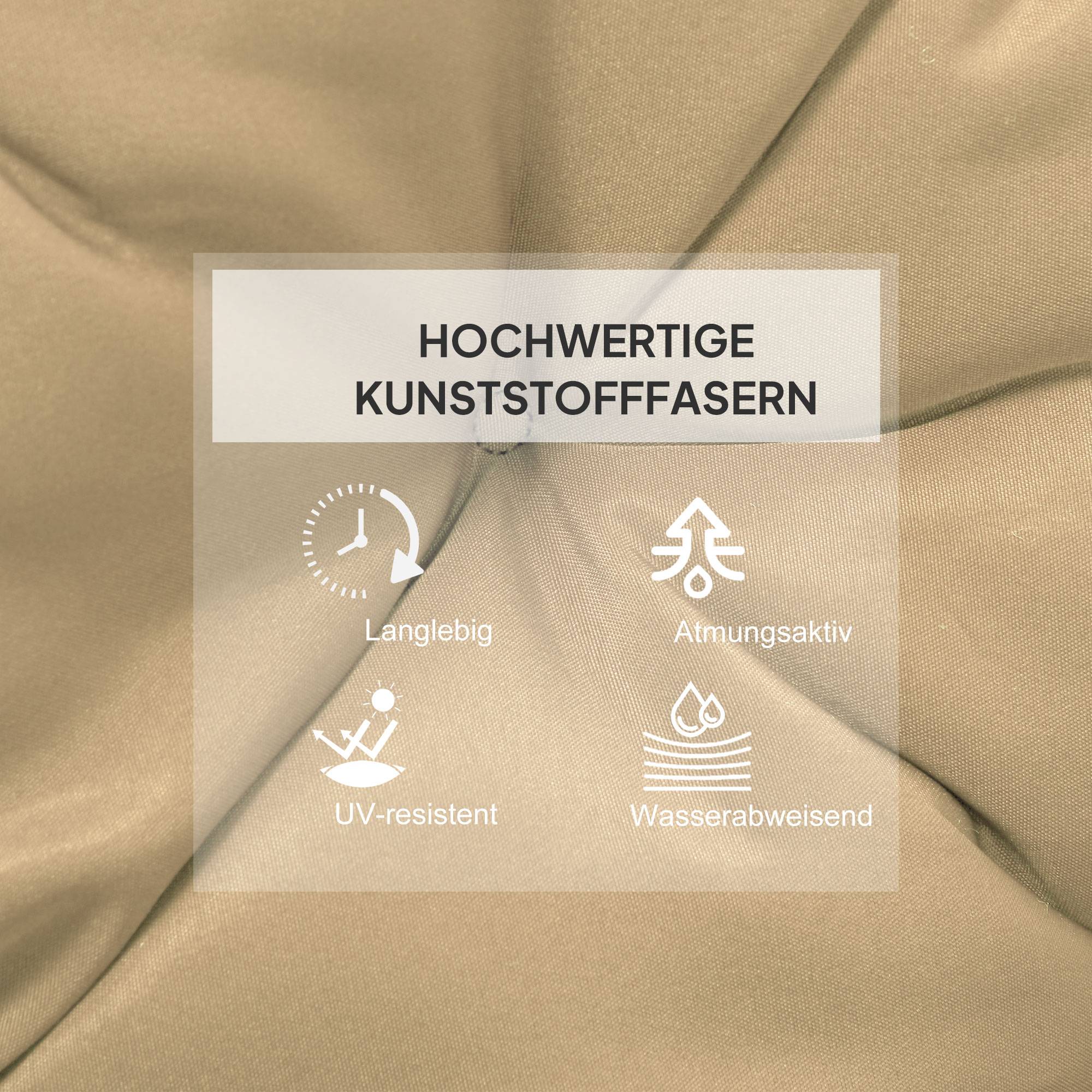 ComfortXL - Lot de 2 coussins de chaise polyester 98 x 50 x 8 cm kaki intérieur extérieur avec liens de fixation - Image 4