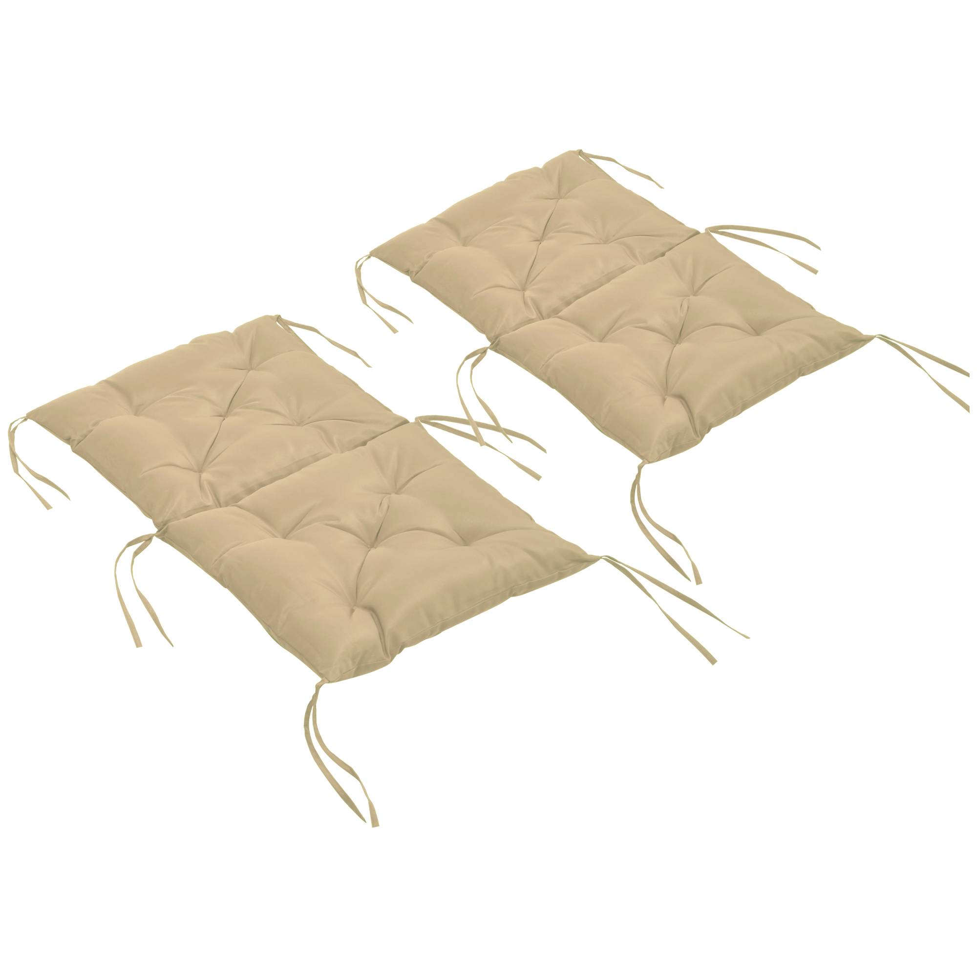 ComfortXL - Lot de 2 coussins de chaise polyester 98 x 50 x 8 cm kaki intérieur extérieur avec liens de fixation - Image 2