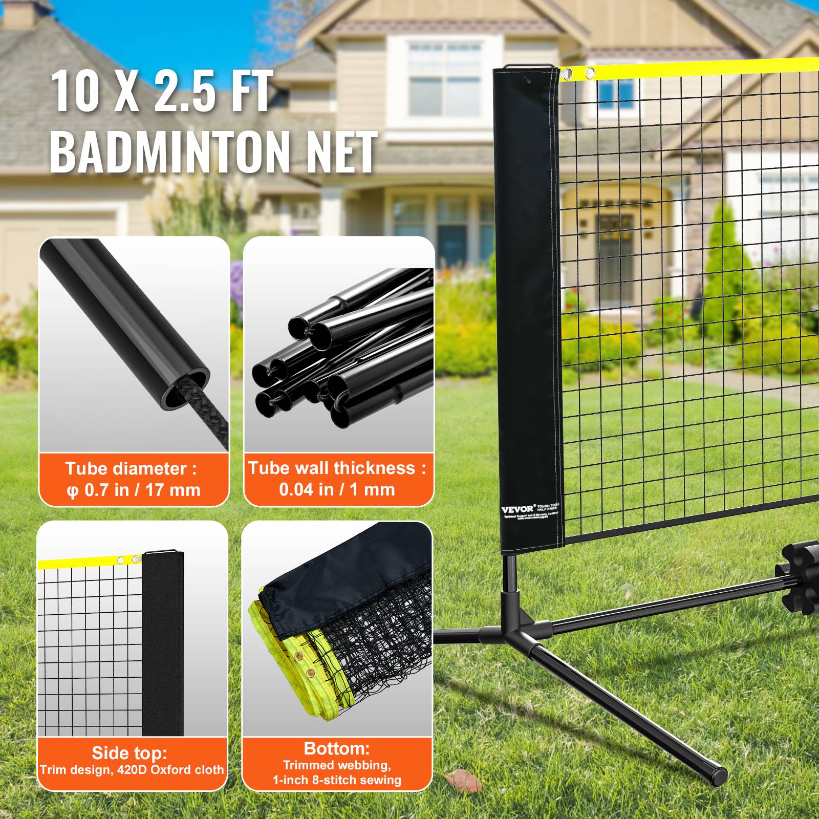 Ansobea Filet De Badminton Extérieur Réglable En Hauteur – Polyvalent Volley, Tennis & Foot – Pliable Avec Sac De Transport