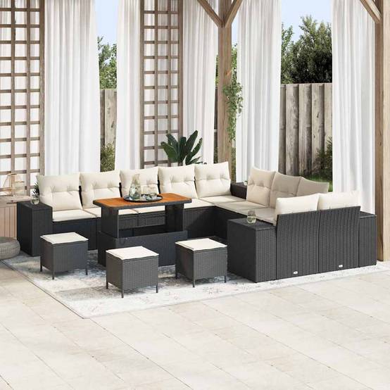 Salon de jardin 12 places acacia et polyrotin modulable pour extérieur Noir – ComfortXL Outdoor Living - Image 1