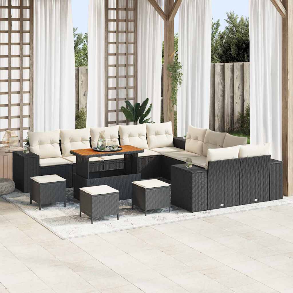 Salon de jardin 12 places acacia et polyrotin modulable pour extérieur Noir – ComfortXL Outdoor Living - Image 1