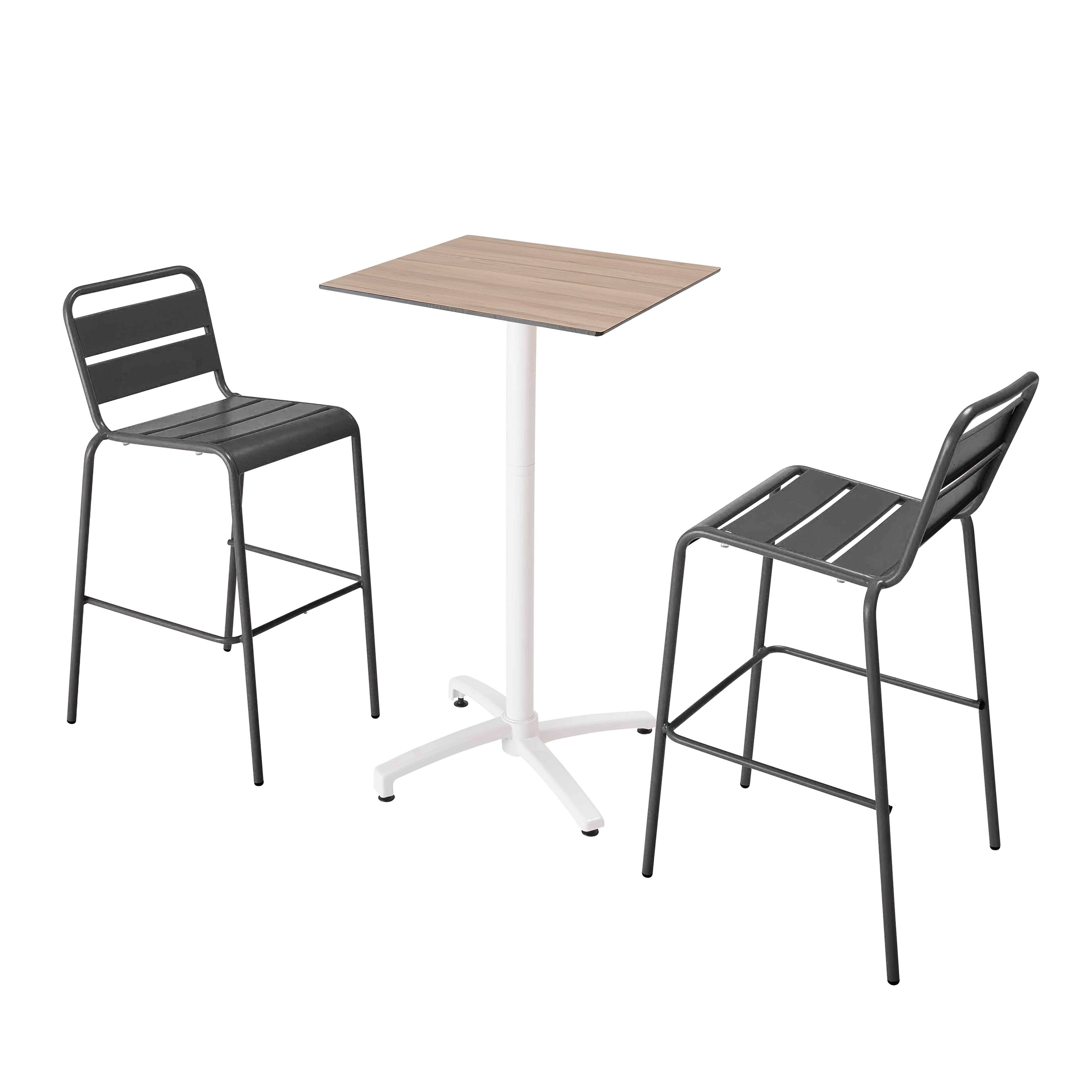 Oviala - Ensemble table haute stratifié chêne clair et 2 chaises hautes gris - Oviala - Imagen 1