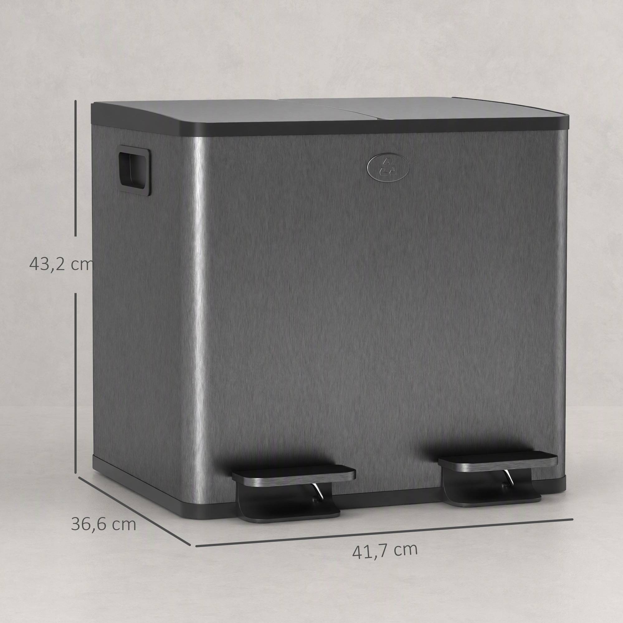 Sans Marque - 2 poubelles doubles 15 L ouverture pédale faciles nettoyer acier inoxydable plastique noires - Image 5