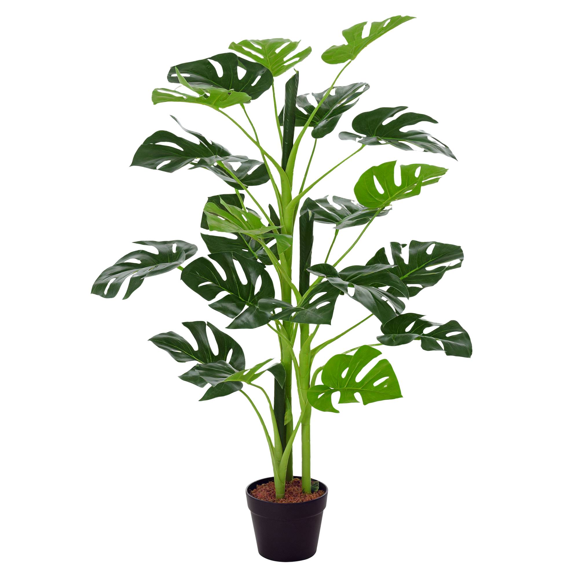 Plante artificielle modèle Monstera avec 21 feuilles en pot ciment, intérieur ou extérieur, dim. Ø16 x 100H cm - Image 1
