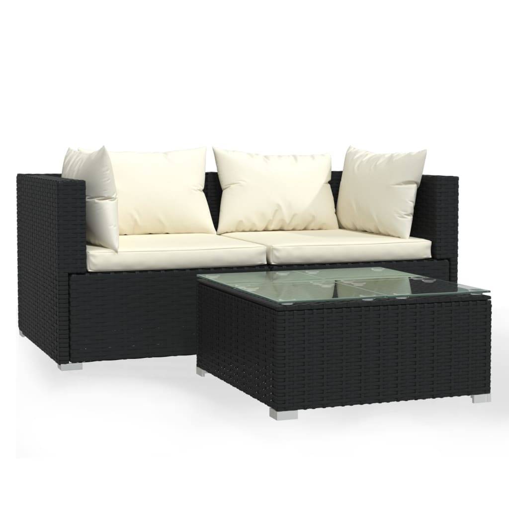 Helloshop26 - Salon de jardin meuble d'extérieur ensemble de mobilier 3 pièces avec coussins noir résine tressée - Imagen 1